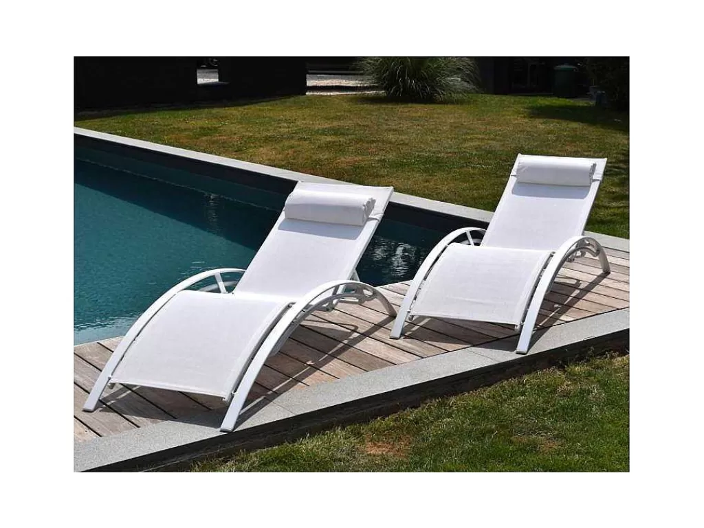 Espreguiçadeira*Happy Garden Conjunto De 2 Cadeiras De Conves Galapagos De Têxtil Branco - Aluminio Branco
