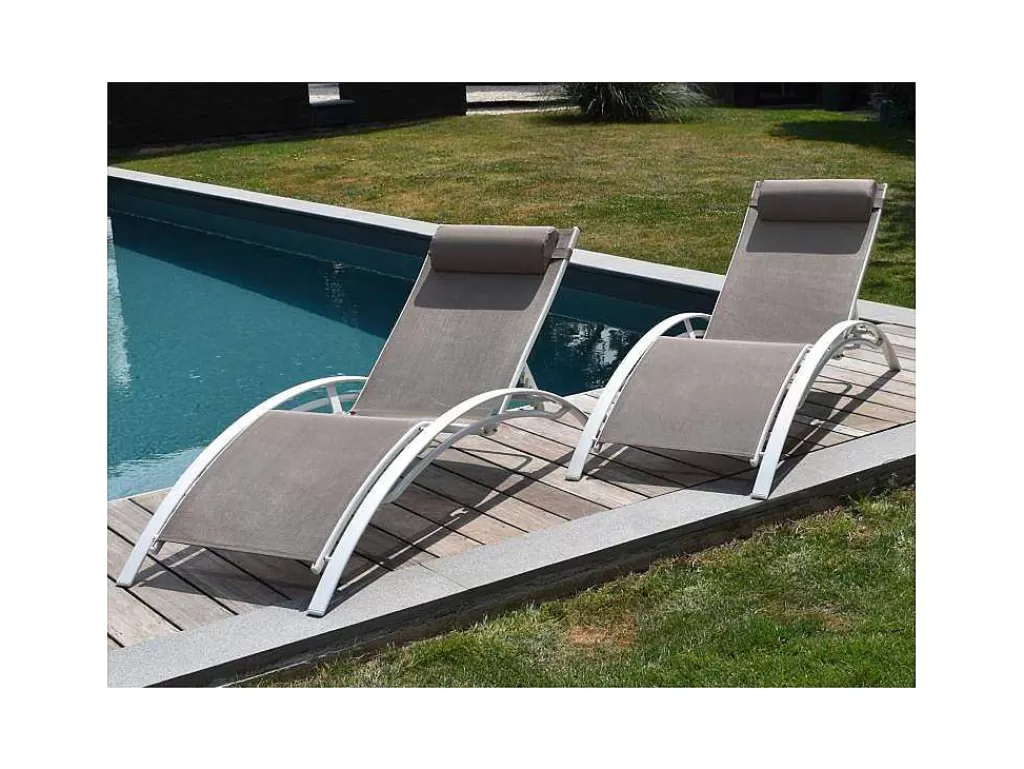Espreguiçadeira*Happy Garden Conjunto De 2 Cadeiras De Conves Galapagos Em Aluminio Taupe Têxtilene - Aluminio Branco