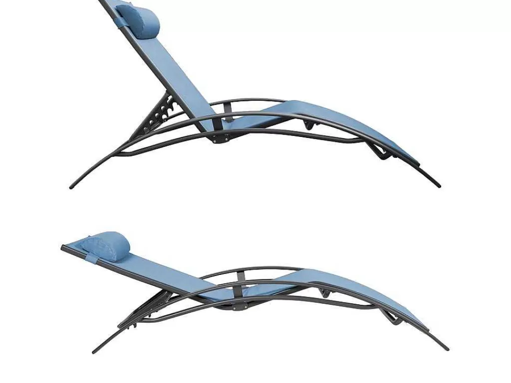 Espreguiçadeira*Happy Garden Conjunto De 2 Cadeiras De Conves Galapagos Em Têxtil Cinzento-Azul - Aluminio Cinzento Antracite