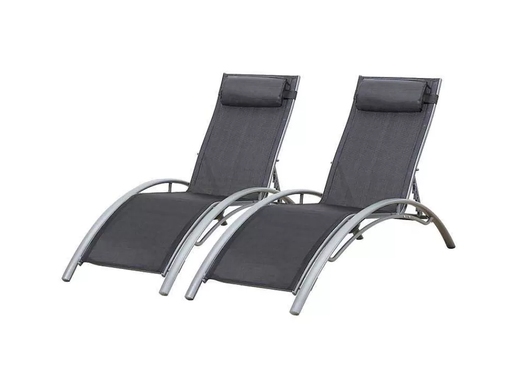 Espreguiçadeira*Happy Garden Conjunto De 2 Cadeiras De Conves Galapagos Em Têxtileno Cinzento - Aluminio Cinzento