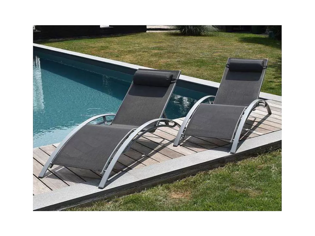 Espreguiçadeira*Happy Garden Conjunto De 2 Cadeiras De Conves Galapagos Em Têxtileno Cinzento - Aluminio Cinzento