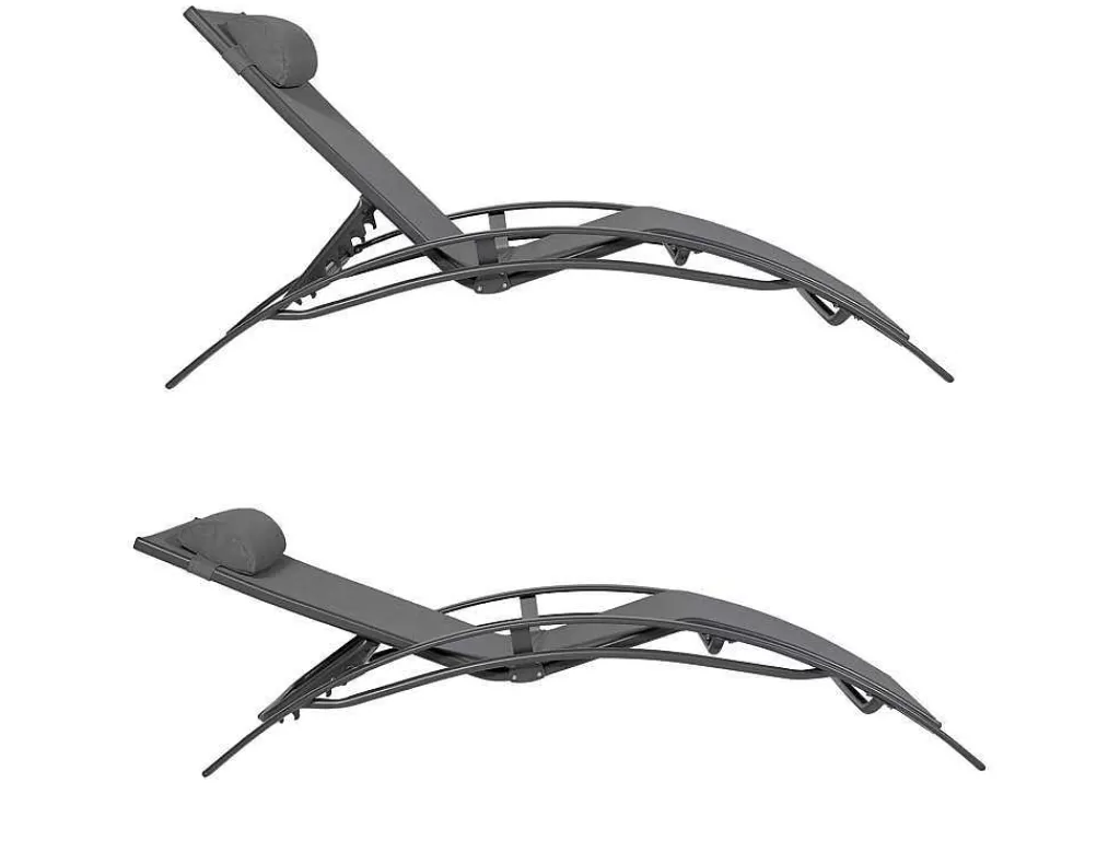 Espreguiçadeira*Happy Garden Conjunto De 2 Cadeiras De Conves Galapagos Em Têxtileno Cinzento - Antracite Cinzento Aluminio