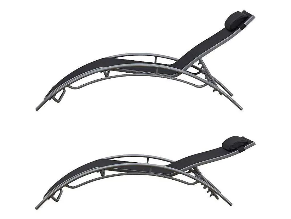 Espreguiçadeira*Happy Garden Conjunto De 2 Cadeiras De Conves Galapagos Em Têxtileno Preto - Aluminio Cinzento