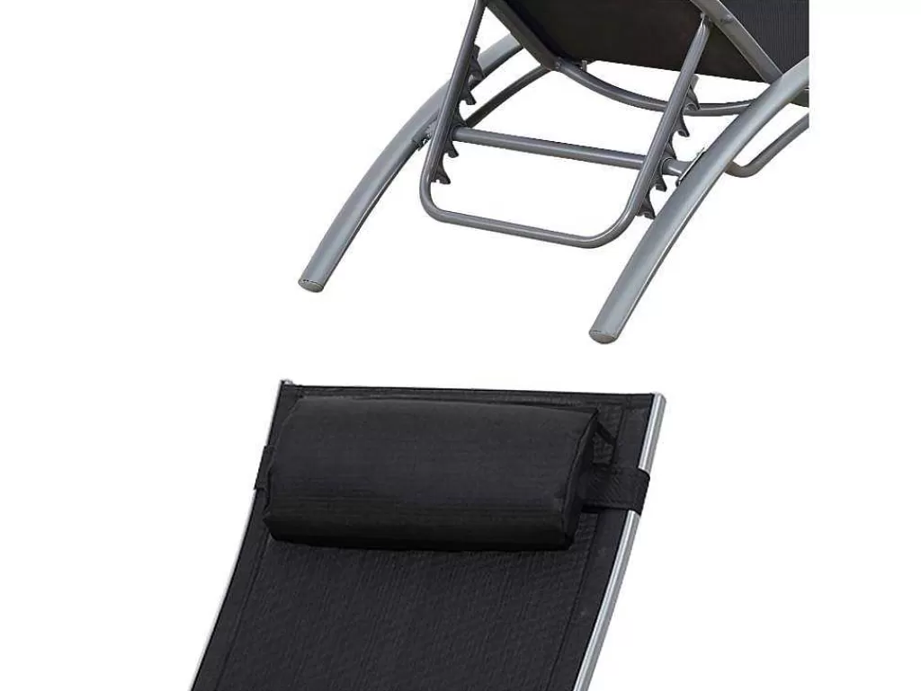 Espreguiçadeira*Happy Garden Conjunto De 2 Cadeiras De Conves Galapagos Em Têxtileno Preto - Aluminio Cinzento