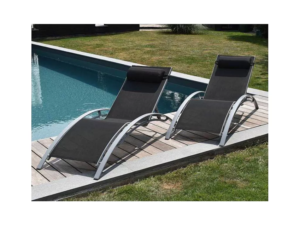 Espreguiçadeira*Happy Garden Conjunto De 2 Cadeiras De Conves Galapagos Em Têxtileno Preto - Aluminio Cinzento