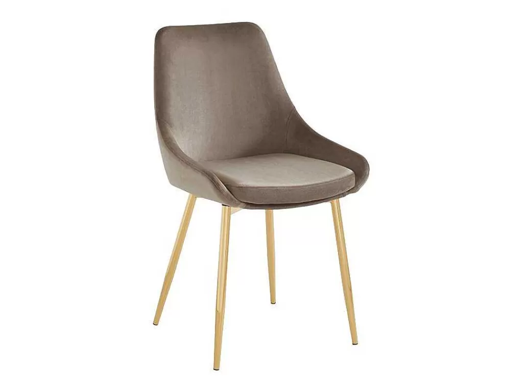 Cadeira*Vente-unique Conjunto De 2 Cadeiras Em Veludo E Metal Dourado Cor Taupe - Masurie