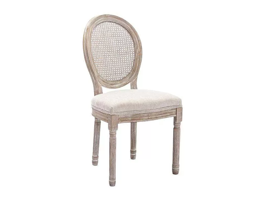 Cadeira*Vente-unique Conjunto De 2 Cadeiras Empalhadas, Tecido E Madeira De Hevea Bege - Antoinette