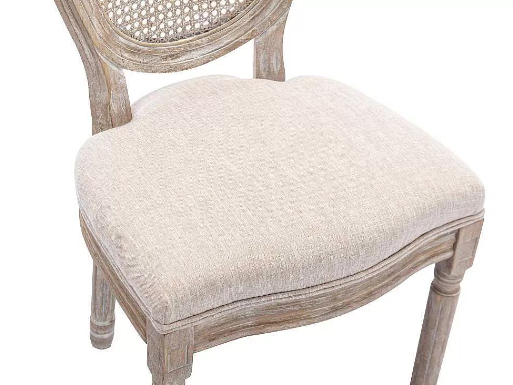 Cadeira*Vente-unique Conjunto De 2 Cadeiras Empalhadas, Tecido E Madeira De Hevea Bege - Antoinette