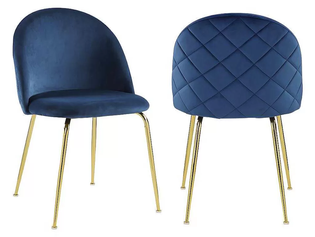 Cadeira*Vente-unique Conjunto De 2 Cadeiras Melbourne - Veludo E Metal Dourado - Azul