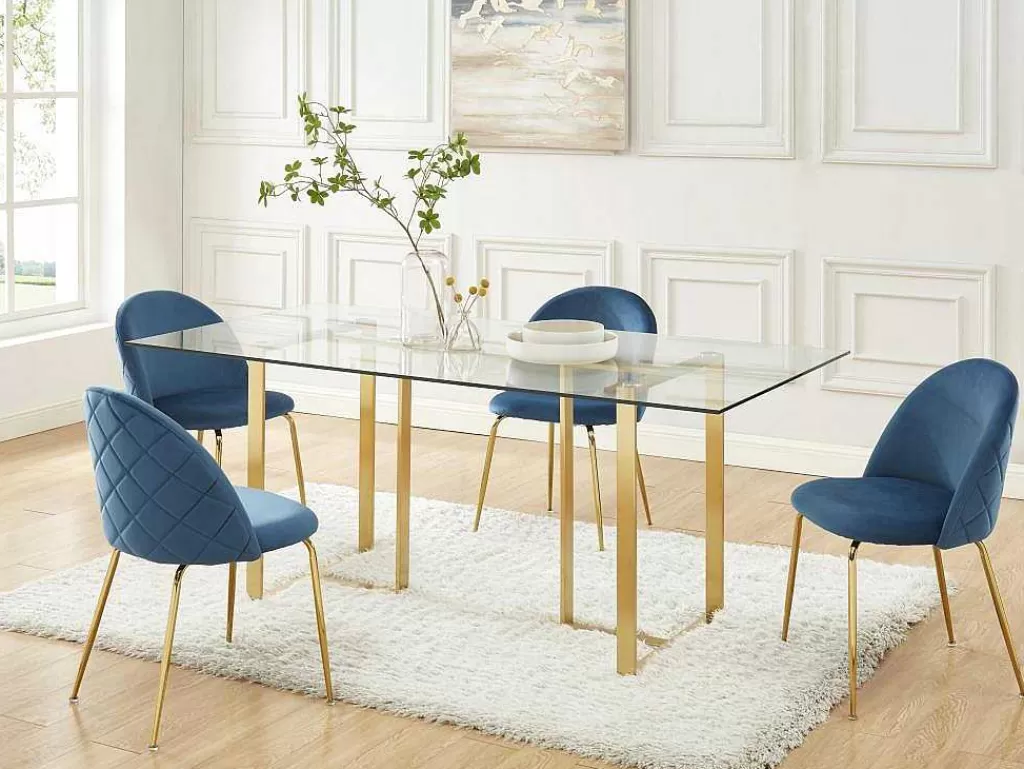 Cadeira*Vente-unique Conjunto De 2 Cadeiras Melbourne - Veludo E Metal Dourado - Azul