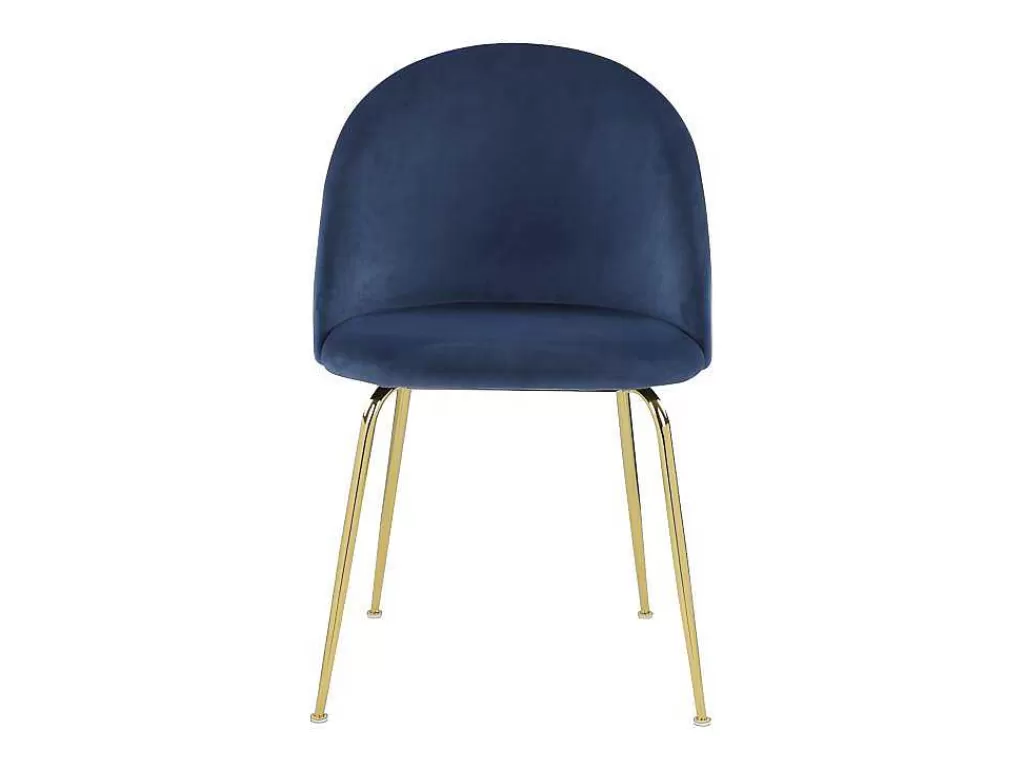 Cadeira*Vente-unique Conjunto De 2 Cadeiras Melbourne - Veludo E Metal Dourado - Azul