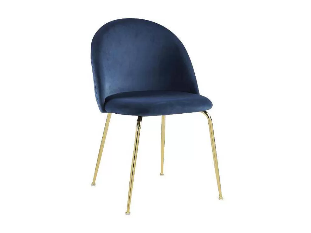 Cadeira*Vente-unique Conjunto De 2 Cadeiras Melbourne - Veludo E Metal Dourado - Azul