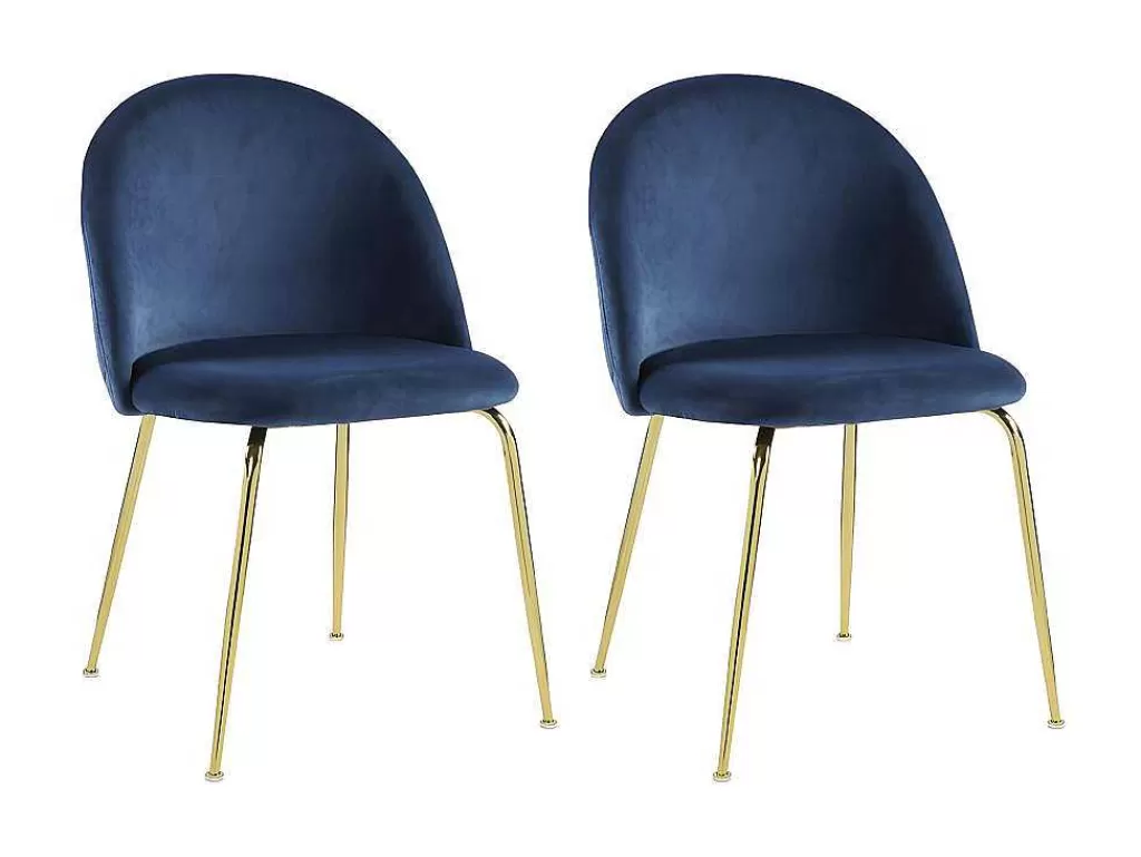 Cadeira*Vente-unique Conjunto De 2 Cadeiras Melbourne - Veludo E Metal Dourado - Azul