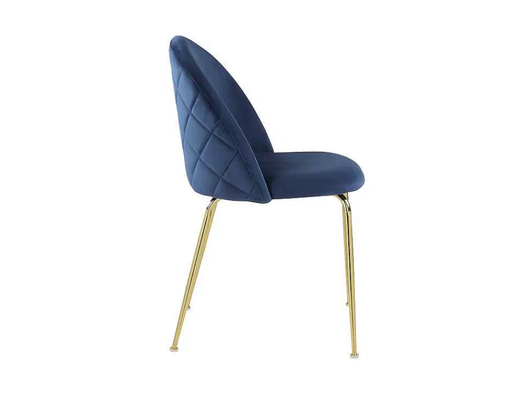 Cadeira*Vente-unique Conjunto De 2 Cadeiras Melbourne - Veludo E Metal Dourado - Azul