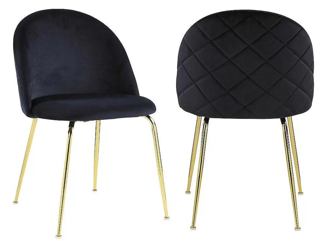 Cadeira*Vente-unique Conjunto De 2 Cadeiras Melbourne - Veludo E Metal Dourado - Preto