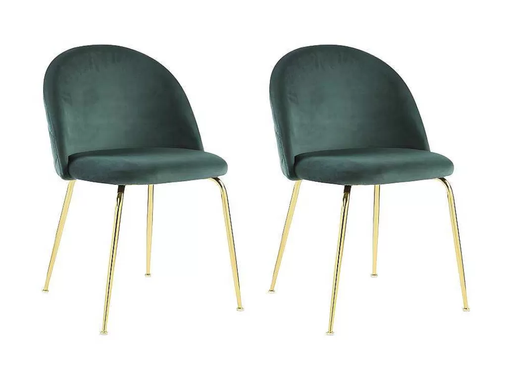Promoções Sala*Vente-unique Conjunto De 2 Cadeiras Melbourne - Veludo E Metal Dourado - Verde