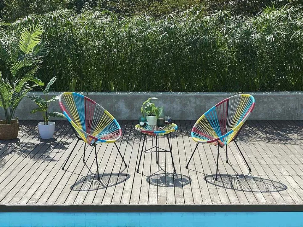 Conjunto Relax De Jardim*MYLIA Conjunto De 2 Cadeiroes De Jardim Em Fios De Resina Entrancados Multicolor - Alios Iii De