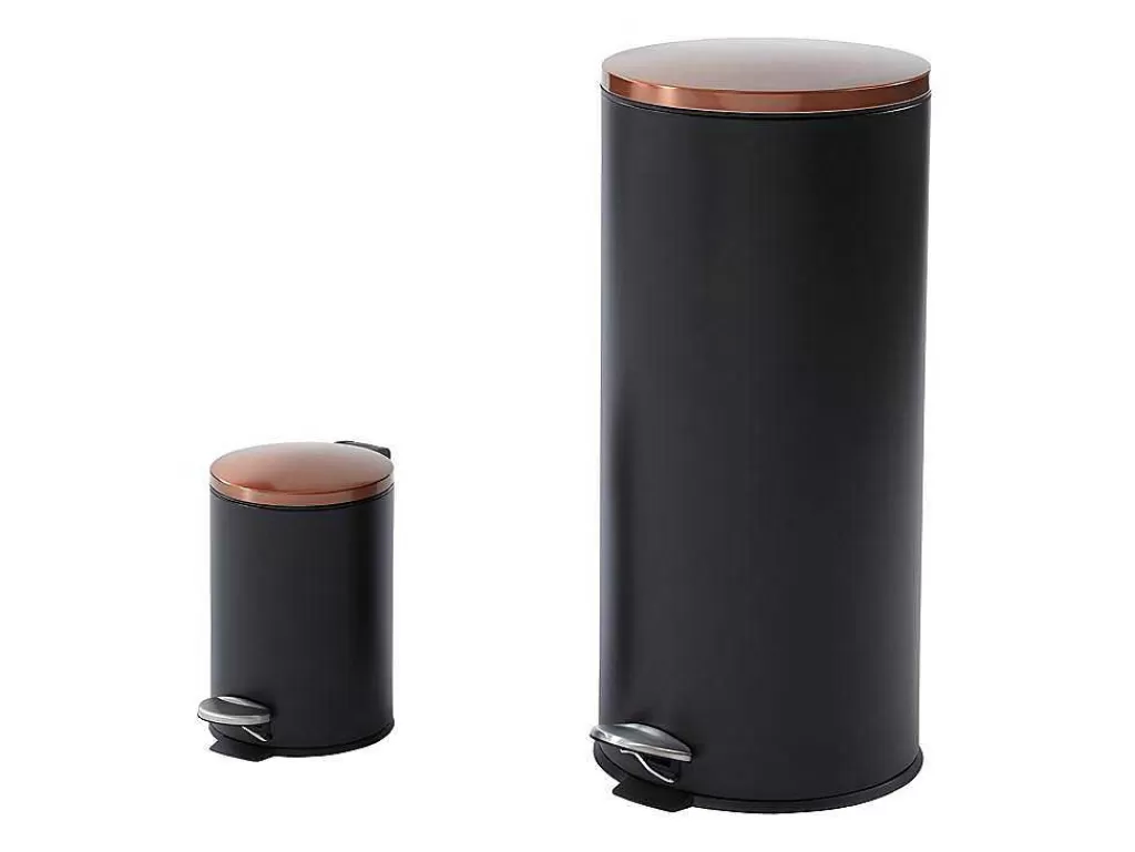 Acessórios E Arrumação De Cozinha*OZAIA Conjunto De 2 Caixotes Do Lixo Com Pedal Em Inox De 30 L E 3 L Cor Preto E Cobre - Pira