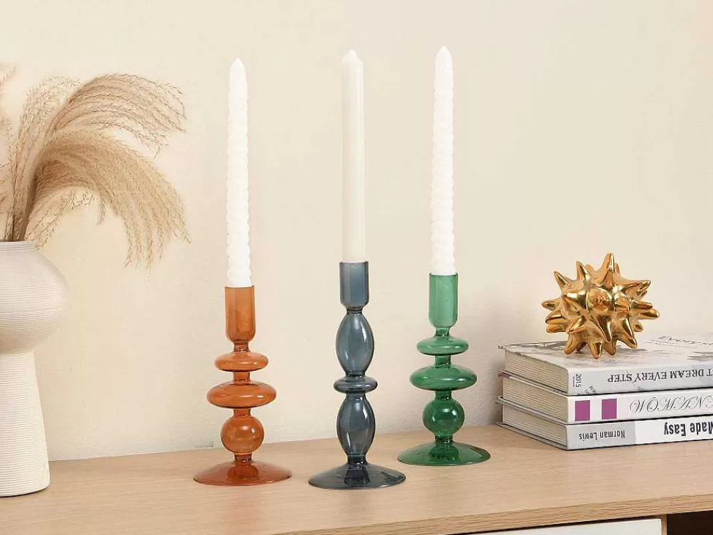 Promoções Decoração*OZAIA Conjunto De 2 Castiçais D. 9 X A. 21 Cm E D. 9 E A. 18,5 Cm Vidro Verde - Kandie