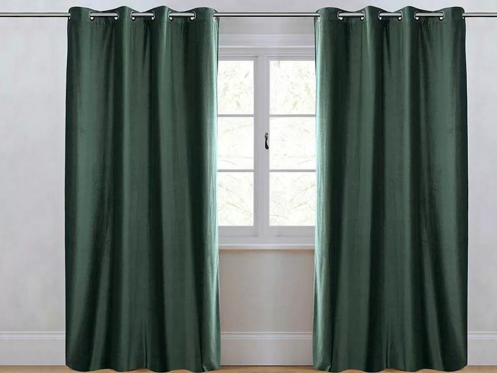 Têxtil De Casa*OZAIA Conjunto De 2 Cortinas De Escurecimento Em Veludo C. 135 X A. 250 Cm Verde Com Ilhos Prateados - Darrel