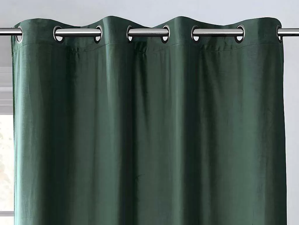 Têxtil De Casa*OZAIA Conjunto De 2 Cortinas De Escurecimento Em Veludo C. 135 X A. 250 Cm Verde Com Ilhos Prateados - Darrel