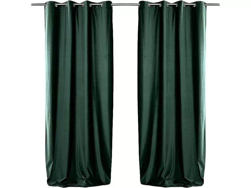 Têxtil De Casa*OZAIA Conjunto De 2 Cortinas De Escurecimento Em Veludo C. 135 X A. 250 Cm Verde Com Ilhos Prateados - Darrel