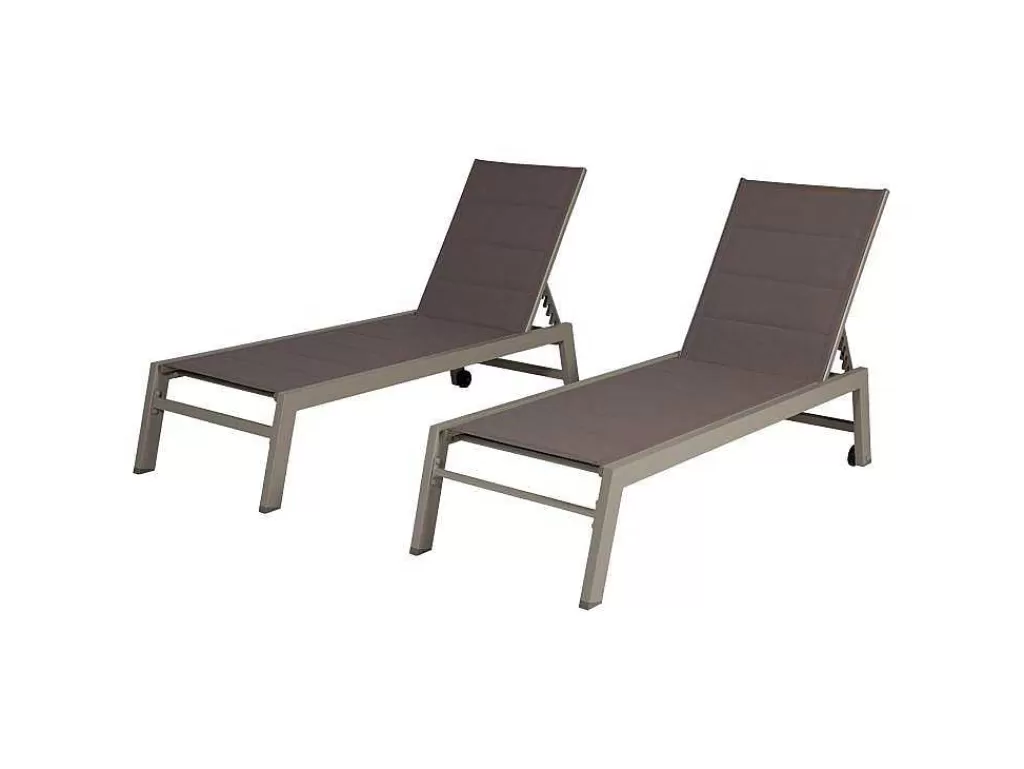 Espreguiçadeira*Happy Garden Conjunto De 2 Espreguiçadeiras Barbados Em Taupe Têxtilene - Taupe Aluminium