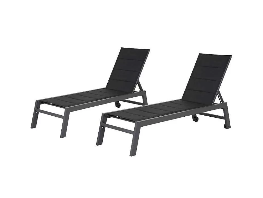 Espreguiçadeira*Happy Garden Conjunto De 2 Espreguiçadeiras Barbados Em Têxtileno Preto - Aluminio Cinzento Antracite