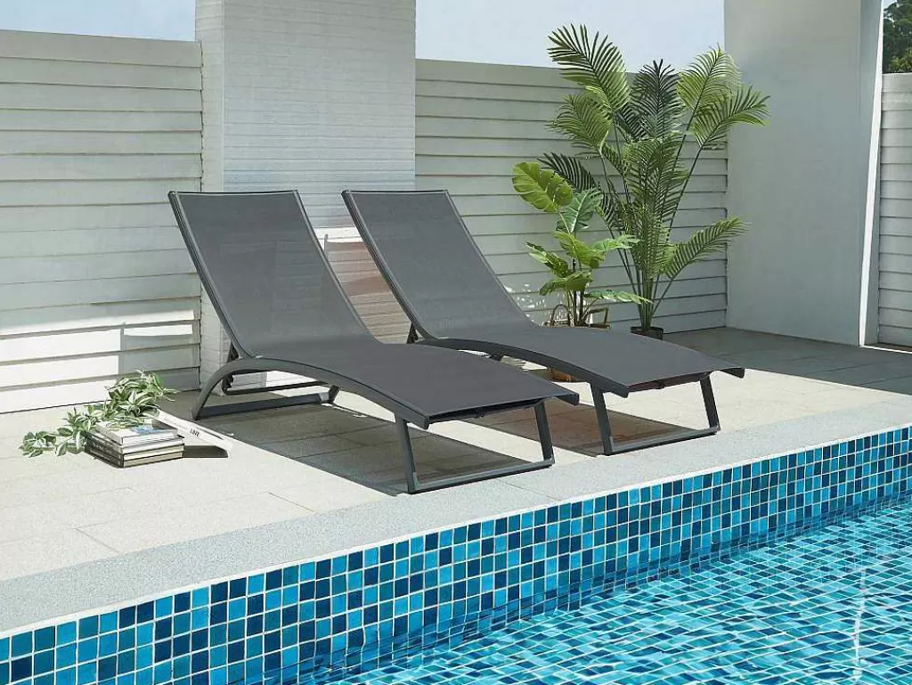 Espreguiçadeira*MYLIA Conjunto De 2 Espreguiçadeiras Com Varias Posicoes Aluminio E Têxtileno Antracite - Saranda De