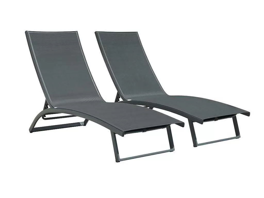 Espreguiçadeira*MYLIA Conjunto De 2 Espreguiçadeiras Com Varias Posicoes Aluminio E Têxtileno Antracite - Saranda De