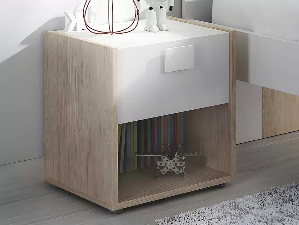 Móvel Para Quarto De Crianças*Vente-unique Conjunto De 2 Mesas De Cabeceira Com 1 Gaveta E 1 Prateleira Cor Natural E Branco - Sonia