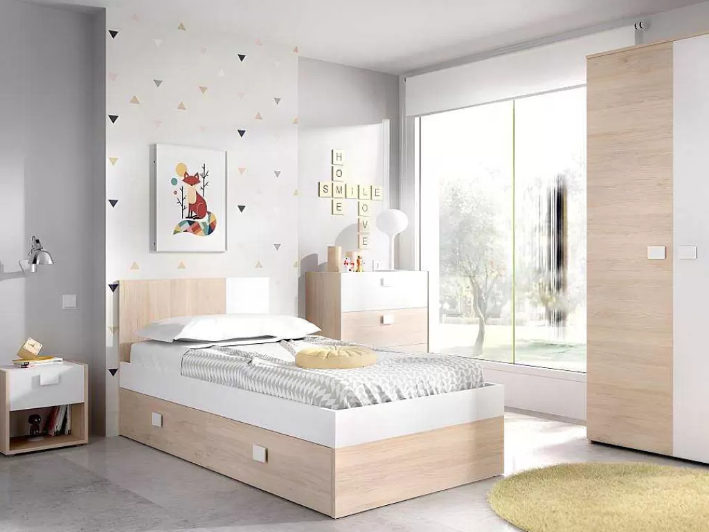 Móvel Para Quarto De Crianças*Vente-unique Conjunto De 2 Mesas De Cabeceira Com 1 Gaveta E 1 Prateleira Cor Natural E Branco - Sonia