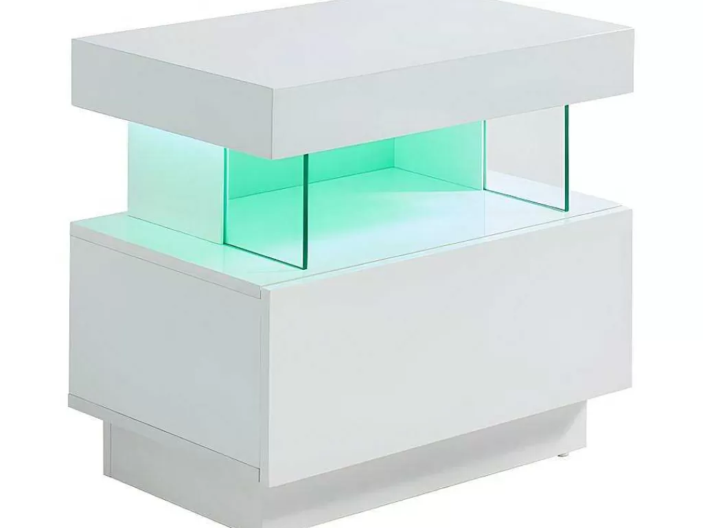 Mesa De Cabeceira*Vente-unique Conjunto De 2 Mesas De Cabeceira Com 1 Gaveta E 1 Prateleira, Leds, Mdf Lacado A Branco - Fabio Ii
