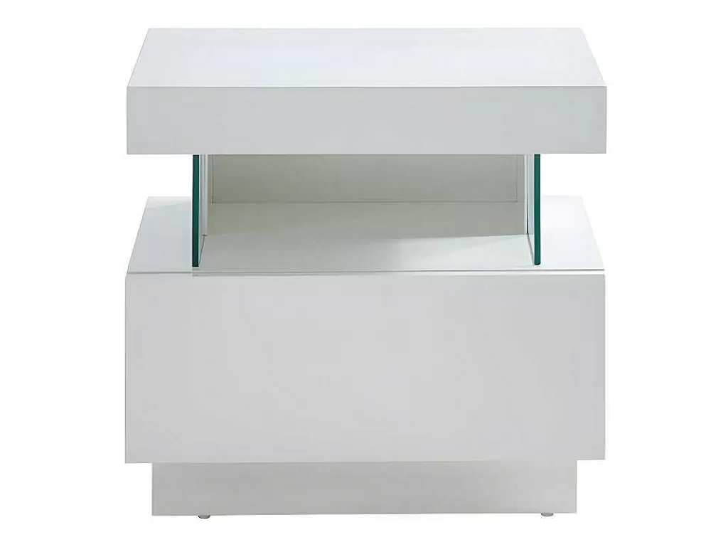 Mesa De Cabeceira*Vente-unique Conjunto De 2 Mesas De Cabeceira Com 1 Gaveta E 1 Prateleira, Leds, Mdf Lacado A Branco - Fabio Ii