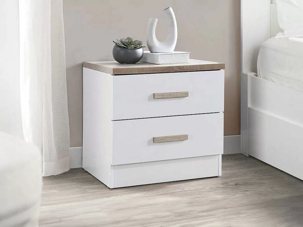 Móvel Para Quarto De Crianças*Vente-unique Conjunto De 2 Mesas De Cabeceira Com 2 Gavetas Branco E Natural - Skaido