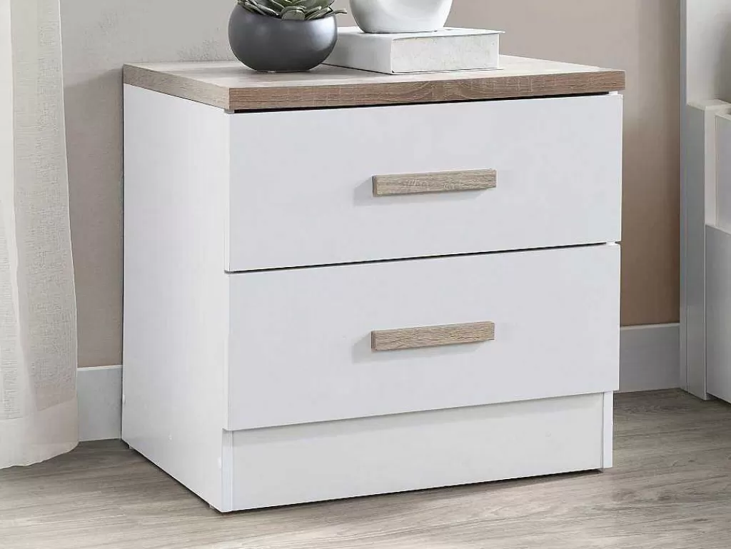 Móvel Para Quarto De Crianças*Vente-unique Conjunto De 2 Mesas De Cabeceira Com 2 Gavetas Branco E Natural - Skaido