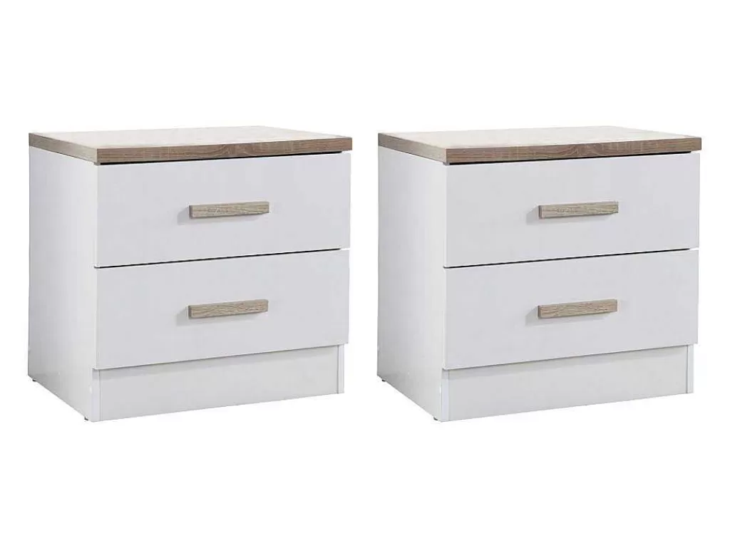 Móvel Para Quarto De Crianças*Vente-unique Conjunto De 2 Mesas De Cabeceira Com 2 Gavetas Branco E Natural - Skaido