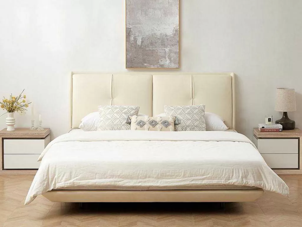 Mesa De Cabeceira*Vente-unique Conjunto De 2 Mesas De Cabeceira Com 2 Gavetas, Com Leds, Lacado A Branco E Natural - Flarancia