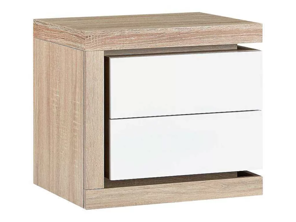 Mesa De Cabeceira*Vente-unique Conjunto De 2 Mesas De Cabeceira Com 2 Gavetas, Com Leds, Lacado A Branco E Natural - Flarancia