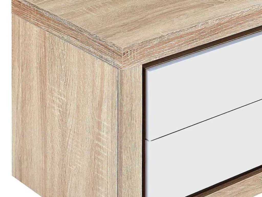 Mesa De Cabeceira*Vente-unique Conjunto De 2 Mesas De Cabeceira Com 2 Gavetas, Com Leds, Lacado A Branco E Natural - Flarancia
