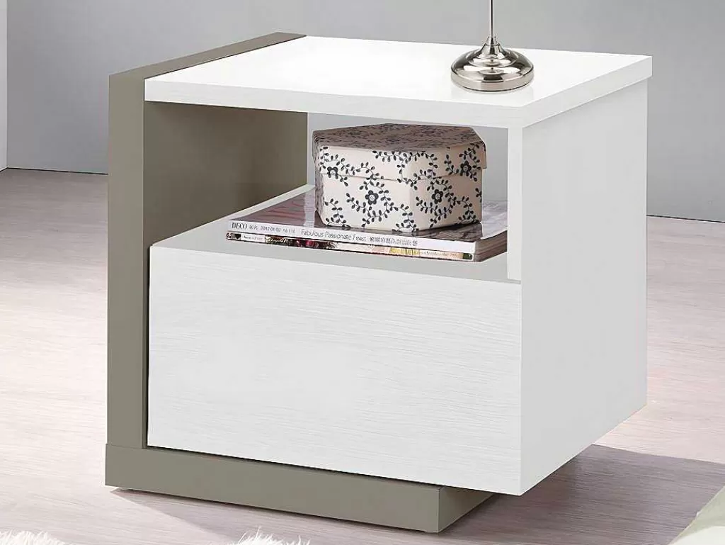 Mesa De Cabeceira*Vente-unique Conjunto De 2 Mesas De Cabeceira Escandinavas, 1 Gaveta E 1 Prateleira, Branco E Cinza Taupe - Napoli