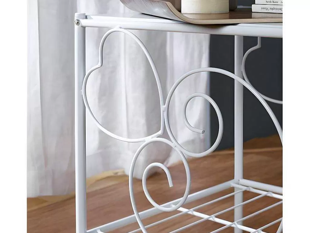Mesa De Cabeceira*Vente-unique Conjunto De 2 Mesas De Cabeceira Romanticas, 1 Prateleira, Metal Branco - Vivian
