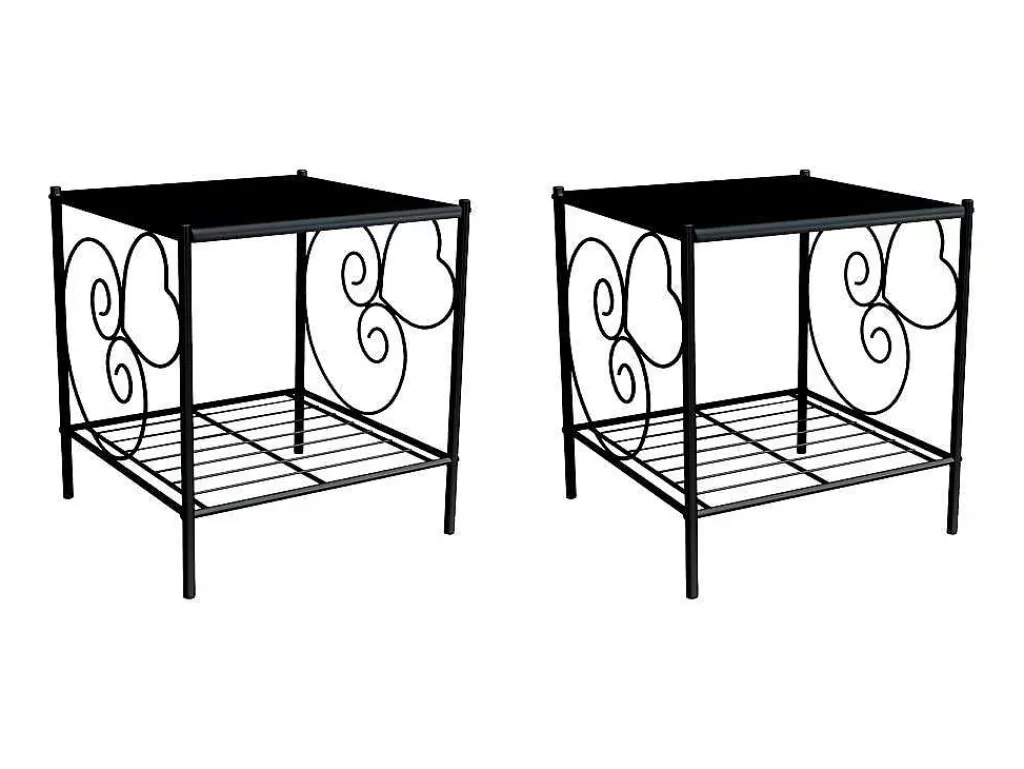 Móvel Para Quarto De Crianças*Vente-unique Conjunto De 2 Mesas De Cabeceira Romanticas, 1 Prateleira, Metal Preto - Vivian