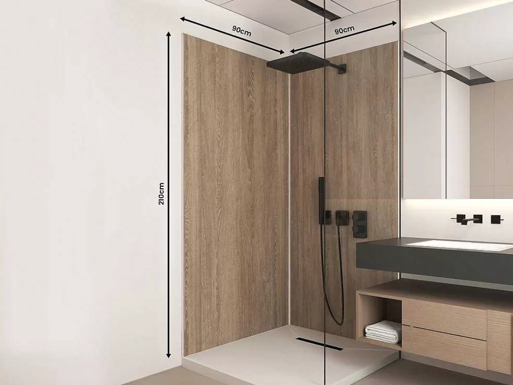 Painel De Parede Para Duche*Shower & Design Conjunto De 2 Paineis De Parede De Duche Efeito De Madeira Aluminio Com Perfis 2 X L90 X A210 Cm - Eneko