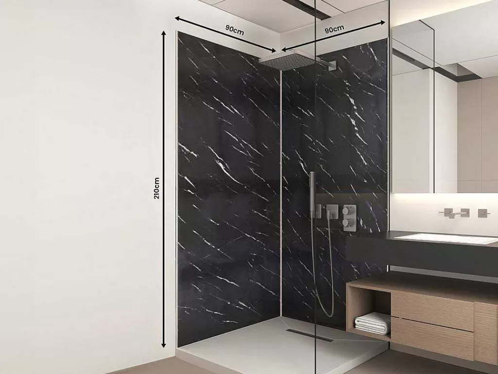 Painel De Parede Para Duche*Shower & Design Conjunto De 2 Paineis De Parede De Duche Efeito Marmore Aluminio Com Perfis 2 X L90 X A120 - Eneko