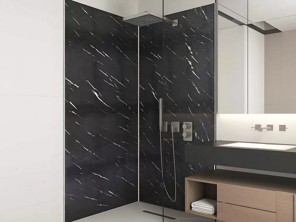 Painel De Parede Para Duche*Shower & Design Conjunto De 2 Paineis De Parede De Duche Efeito Marmore Aluminio Com Perfis 2 X L90 X A120 - Eneko