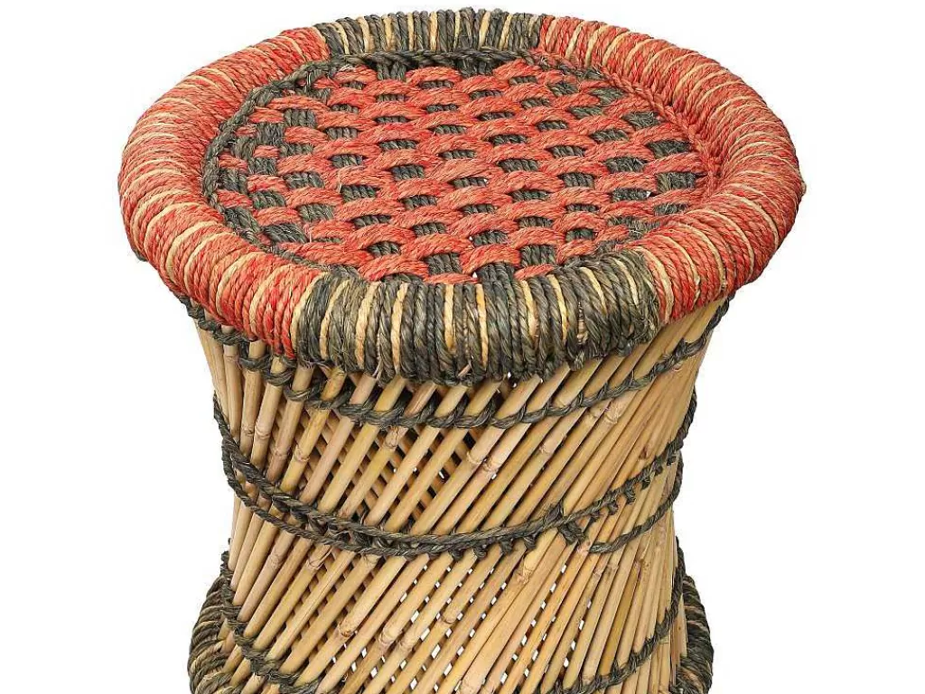 Puff*Vente-unique Conjunto De 2 Pufes Redondos Em Rotim Natural Claro E Vermelho - Mirtaka