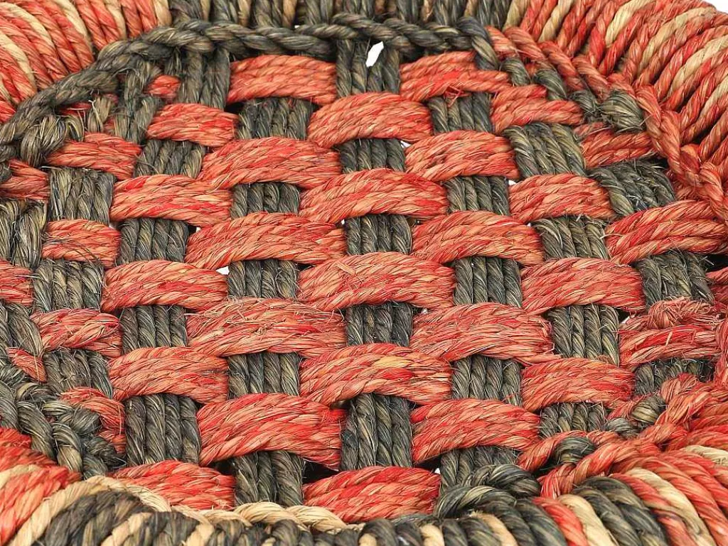 Puff*Vente-unique Conjunto De 2 Pufes Redondos Em Rotim Natural Claro E Vermelho - Mirtaka
