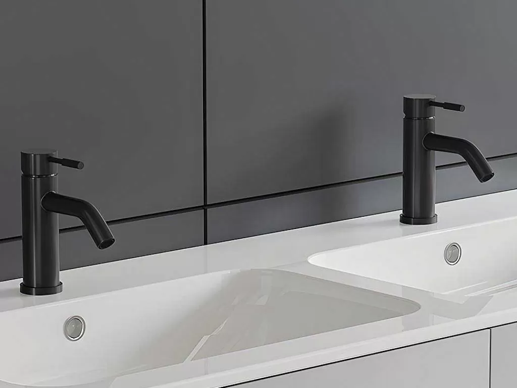 Torneira*Shower & Design Conjunto De 2 Torneiras Misturadoras Mecanicas Arredondadas Em Inox Escovado Preto Mate A17 Cm - Salavan