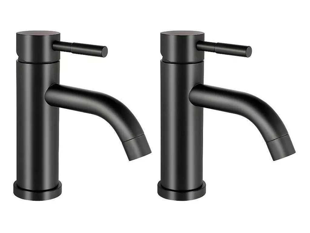 Torneira*Shower & Design Conjunto De 2 Torneiras Misturadoras Mecanicas Arredondadas Em Inox Escovado Preto Mate A17 Cm - Salavan